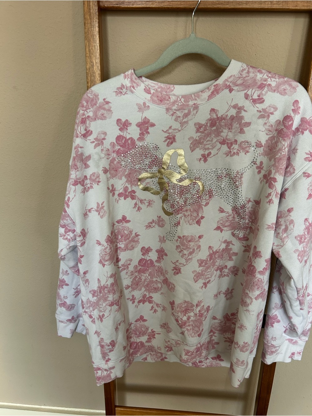 Rare Victoria’s Secret PINK X LoveShackFancy Floral Bling Puppy Oversized Crew